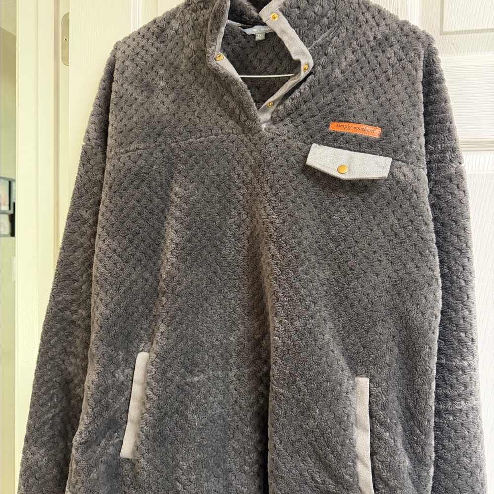 Simply Southern Charcoal Fleece Pullover with Gold Buttons